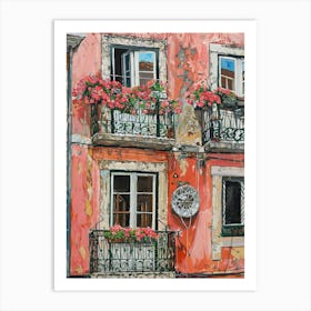 Balcony View Painting In Lisbon 1 Art Print