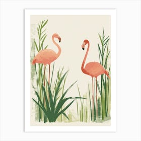 Jamess Flamingo And Ginger Plants Minimalist Illustration 3 Art Print