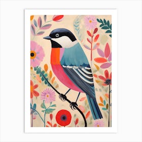 Pink Scandi Carolina Chickadee 2 Art Print