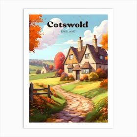 Cotswold England Cottage Hiking Trail Travel Art Illustration Art Print