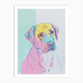 Labrador Dog Neon Pastel Line Illustration Art Print