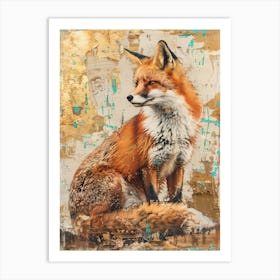 Red Fox Gold Effect Collage 4 Art Print