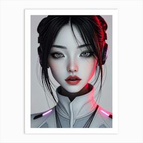 Asian Girl With Headphones Art Print