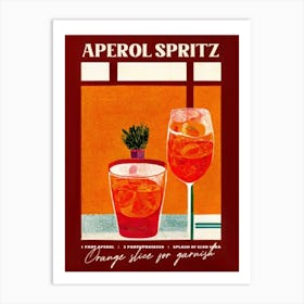 Retro Aperol Spritz Poster Red Recipe Homebar, Kitchen Bar Prints, Vintage Drinks, Recipe, Wall Art Posters and Art Prints Art Print