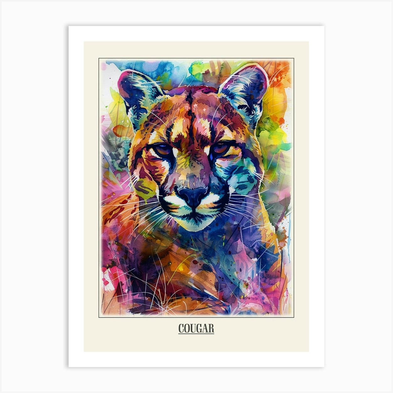 Watercolor Mountain Lion Artsy Watercolour Cougar Painting Watercolor Mountain Lion Artsy Watercolour Cougar Painting