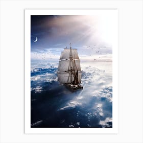 Surreal Sailboat Sea Of Clouds 1 Art Print