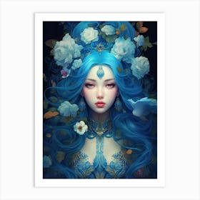 Blue Haired Girl Art Print