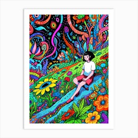 Psychedelic Girl In A Garden Art Print