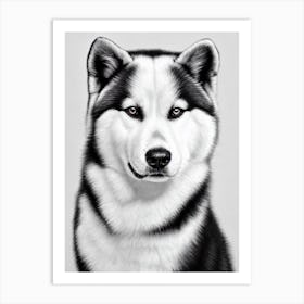 Akita B&W Pencil Dog Art Print