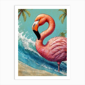 Flamingo On The Beach Art Print