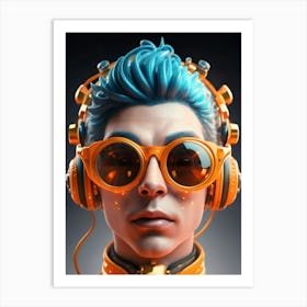 Portrait Of A Man With Headphones Art Print