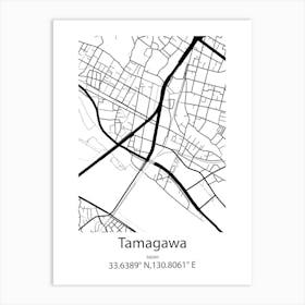 Tamagawa,Japan Minimalist Map Póster