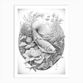 Hikari Mujimono 1, Koi Fish Haeckel Style Illustastration Art Print