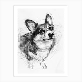 Corgi Dog Charcoal Line 2 Art Print