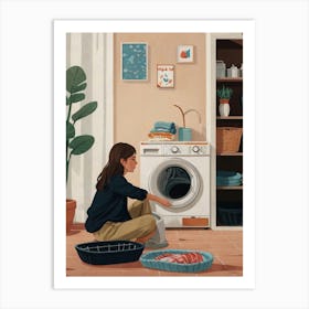 Illustration Of A Woman Doing Laundry 6 Art Print