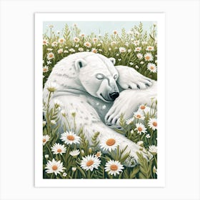 Polar Bear Resting In A Field Of Daisies Storybook Illustration 1 Art Print