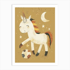 Unicorn Playing Football Muted Pastel 3 Art Print