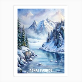 Kenai Fjords National Park Watercolor Painting Landscape Art Print