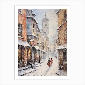 Vintage Winter Painting Prague Czech Republic Art Print