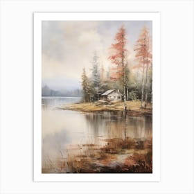 Lake In The Woods In Autumn, Painting 75 Art Print