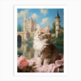 Cat Relaxing Outside With A Castle In The Background 1 Art Print