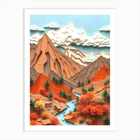 Assemblage 03 Orange Mountains Art Print