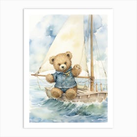 Sailing Teddy Bear Painting Watercolour 1 Art Print