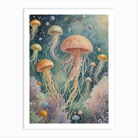 Pastel Jellyfish Burst Art Print