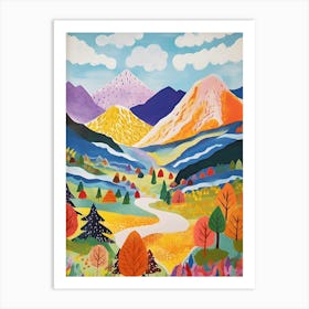 Abstract Autumn Mountain Painting Scenery Art Print