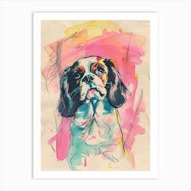 Cavalier King Charles Dog Pastel Line Watercolour Illustration 2 Art Print