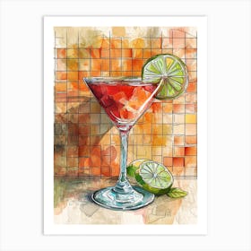 Strawberry Lime Daiquiri Watercolour Illustration Art Print