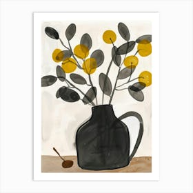 Black Vase With Yellow Flowers Art Print