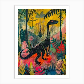 Colourful Dinosaur In A Jungle Painting 1 Art Print