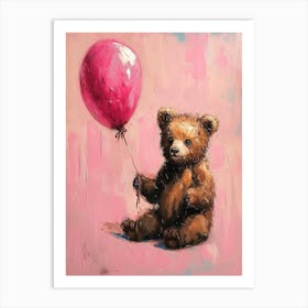 Cute Brown Bear 3 With Balloon Art Print