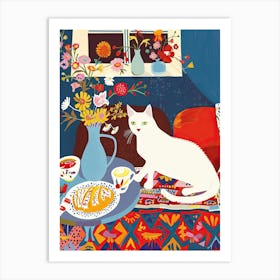 Tea Time With A Egyptian Mau Cat 1 Art Print