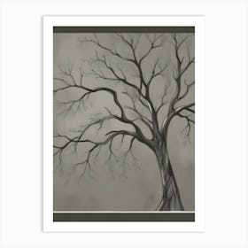 Black And White Illustration Of A Bare Tree Branching Upwards Art Print