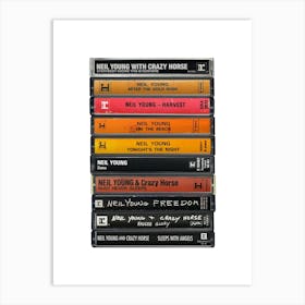 Neil Young - Music Poster - Albums on Cassette Print Art Print