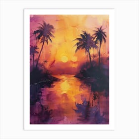 Sunset With Palm Trees 4 Art Print