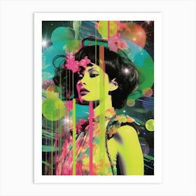 Retro Green Space Lady Collage Art Print