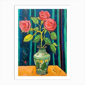 Flowers In A Vase Still Life Painting Rose 2 Art Print