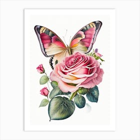 Butterfly On Rose Flower Decoupage 1 Art Print