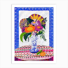 Still Life Mexican Floral Mandarin Purple Poncho Colorful Flowers Art Print