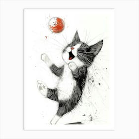 Cat Catching A Ball Art Print