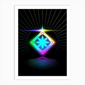 Neon Geometric Glyph in Candy Blue and Pink with Rainbow Sparkle on Black n.0325 Art Print