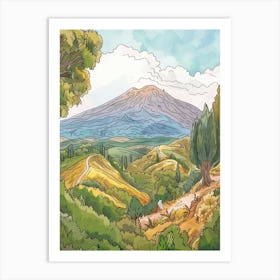 Mount Vesuvius Italy Color Line Drawing (1) Art Print