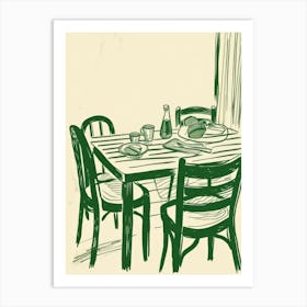 Summertime Dinner Green Line Art Illustration Art Print
