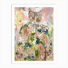 Animal Party: Crumpled Cute Critters with Cocktails and Cigars Cat In Floral Shirt Art Print