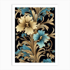 Floral Pattern On A Black Background Art Print