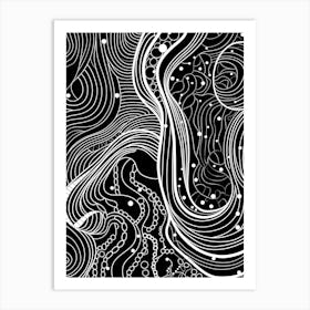 Wavy Sketch In Black And White Line Art 16 Art Print