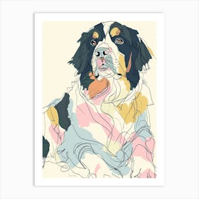 Pastel Bernese Mountain Dog Watercolour Line Illustration 4 Art Print